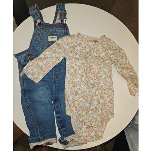OshKosh B'gosh Floral Denim Baby Overall Set, Size 12 Months